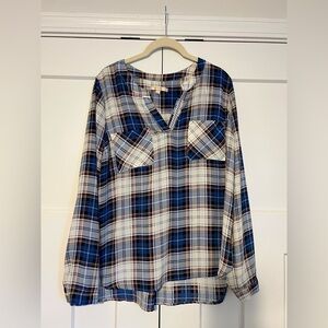 Skies are Blue Blue and White Plaid Long Sleeve Shirt